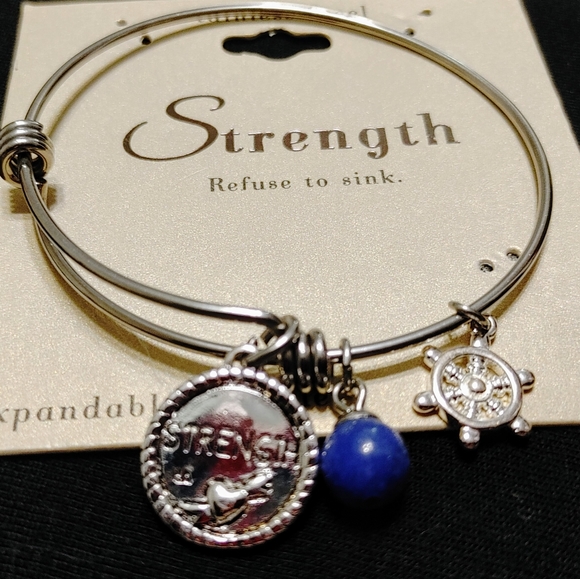 NWT EXPANDABLE BRACELET & "STRENGTH" CHARMS - Picture 2 of 5